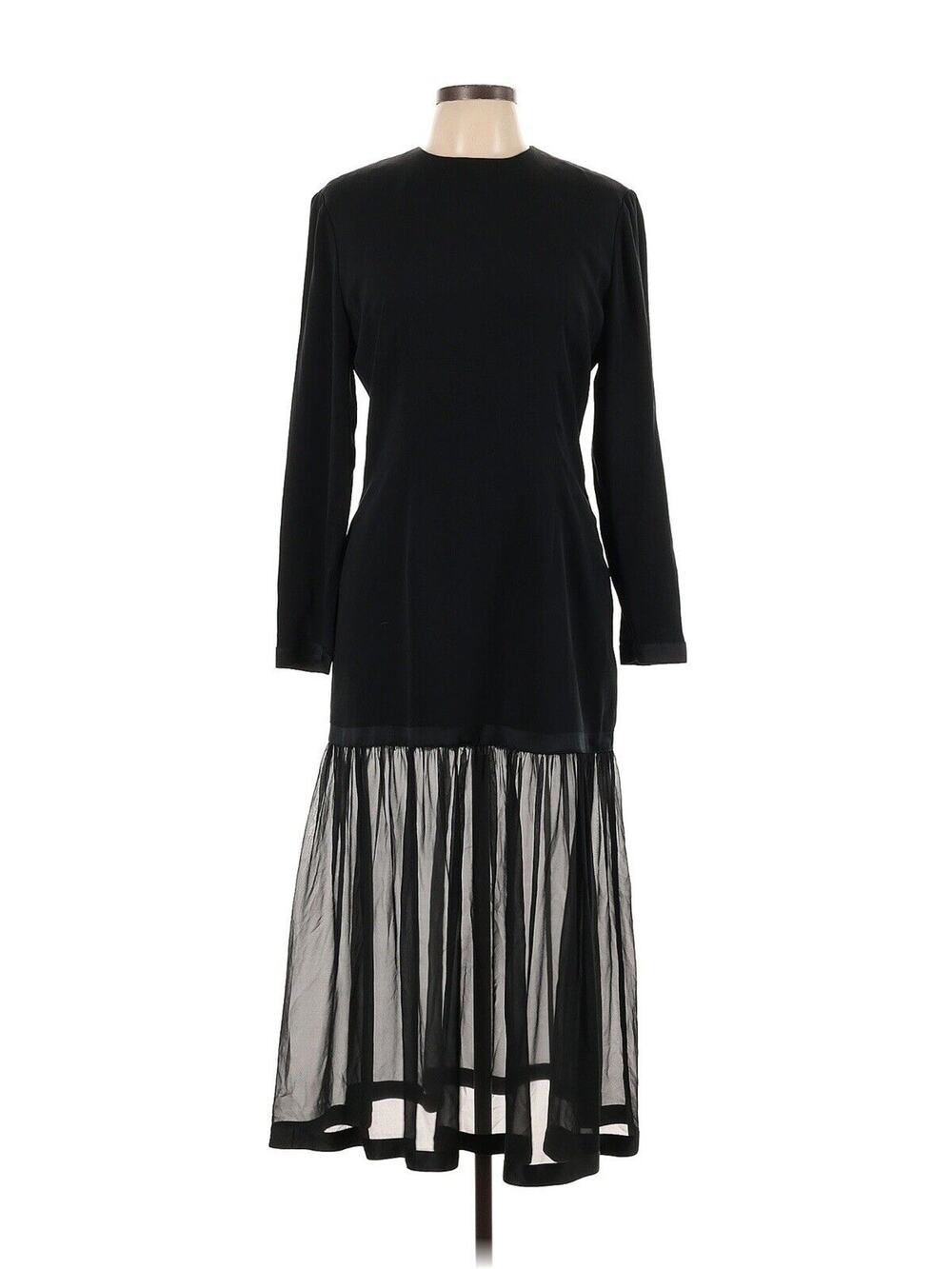 Black Long-Sleeve Mini Dress with Sheer Pleated Hem